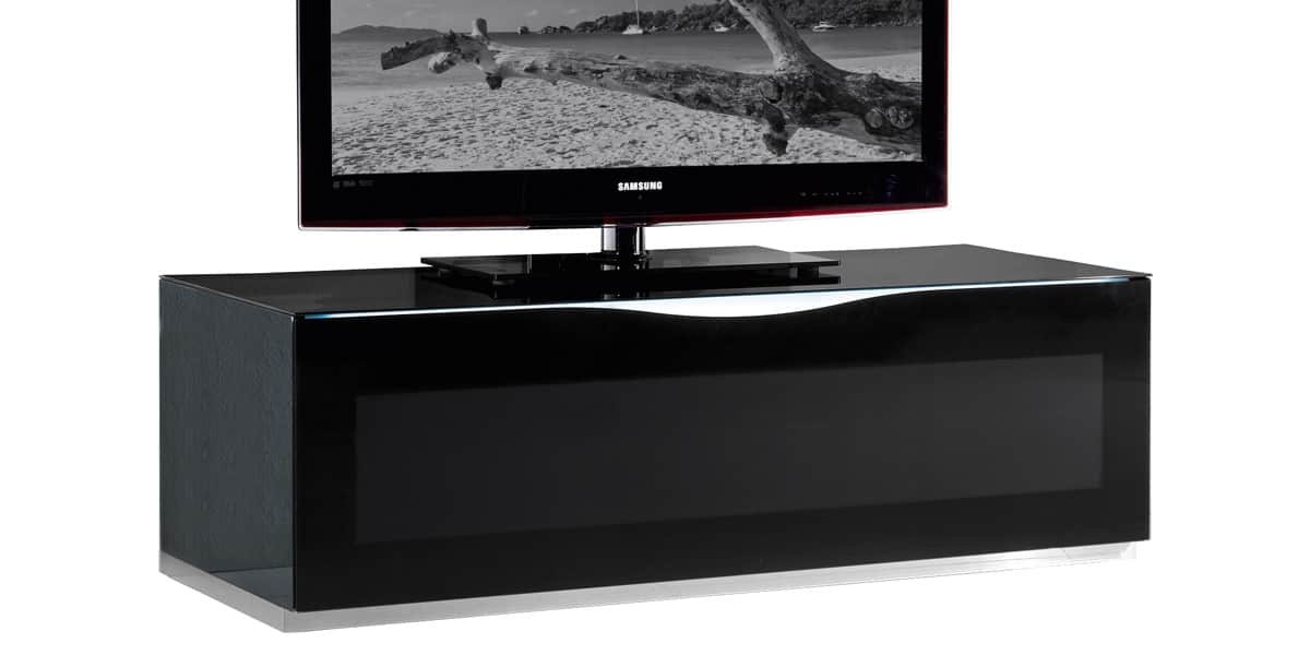 MUNARI KA 050 NE Meuble Hi-Fi/TV - Verre Fumé Et Noir Mat - 3 étagères Réglables - 50x85x44 Cm - Modèle 2022
